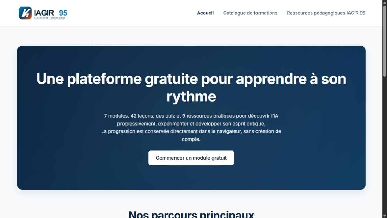 Aperçu de la plateforme pédagogique IAGIR 95