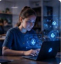 Jeune utilisant un ordinateur dans un contexte d’apprentissage