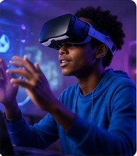Jeune utilisant un casque de réalité virtuelle pour explorer l'IA